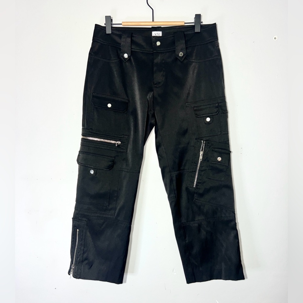 Cache Y2K Black Cargo Pants Zippers Sz 2